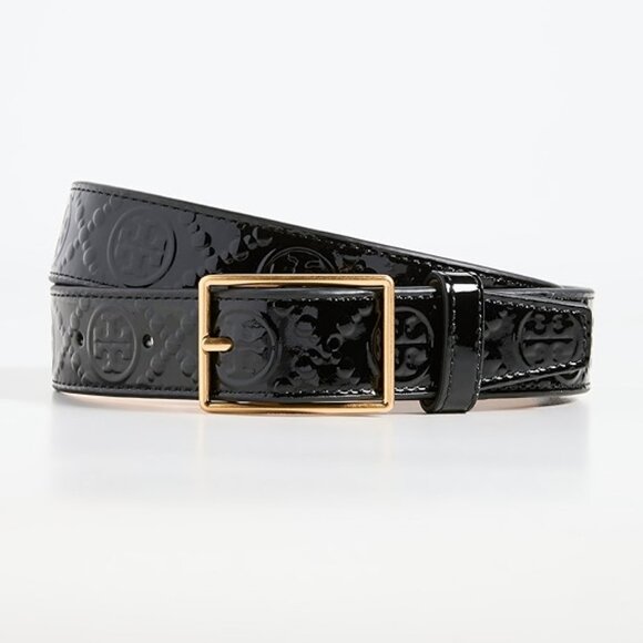 Tory Burch $198 1" T MONOGRAM PATENT BELT Black M L - Picture 7 of 8